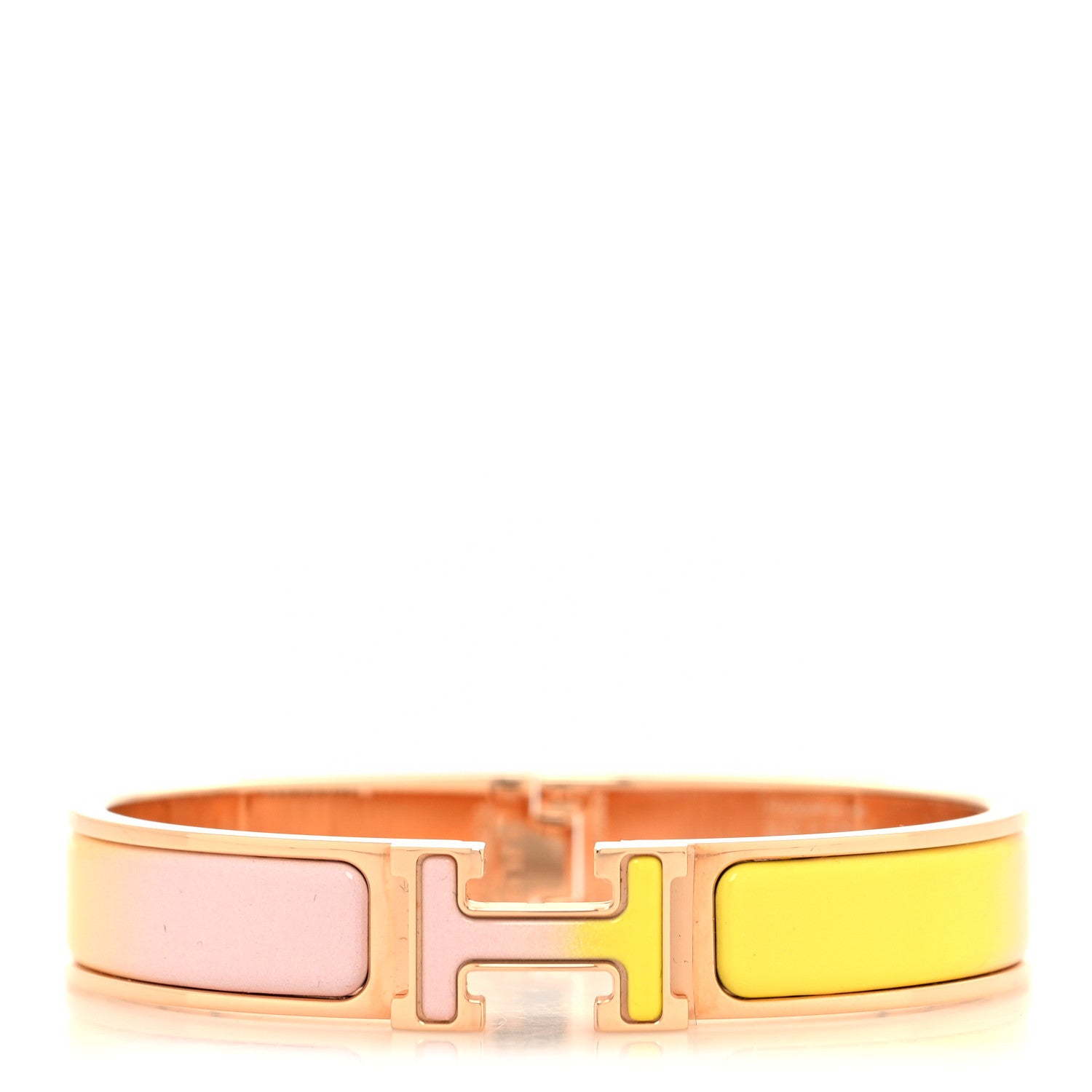 Hermes Enamel Narrow Clic Clac H Fusion Bracelet GM Rose Candeur Jaune Tennis 1 of 5