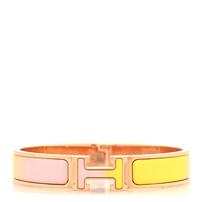 Hermes Enamel Narrow Clic Clac H Fusion Bracelet GM Rose Candeur Jaune Tennis 1 of 5