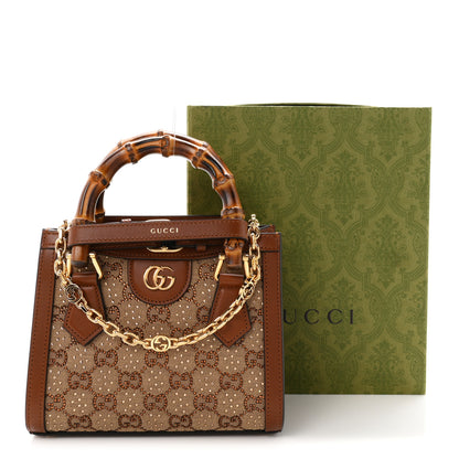 Gucci New Canvas Charisma Calfskin Crystal GG Monogram Mini Diana Tote Bag Camel Ebony 11 of 11