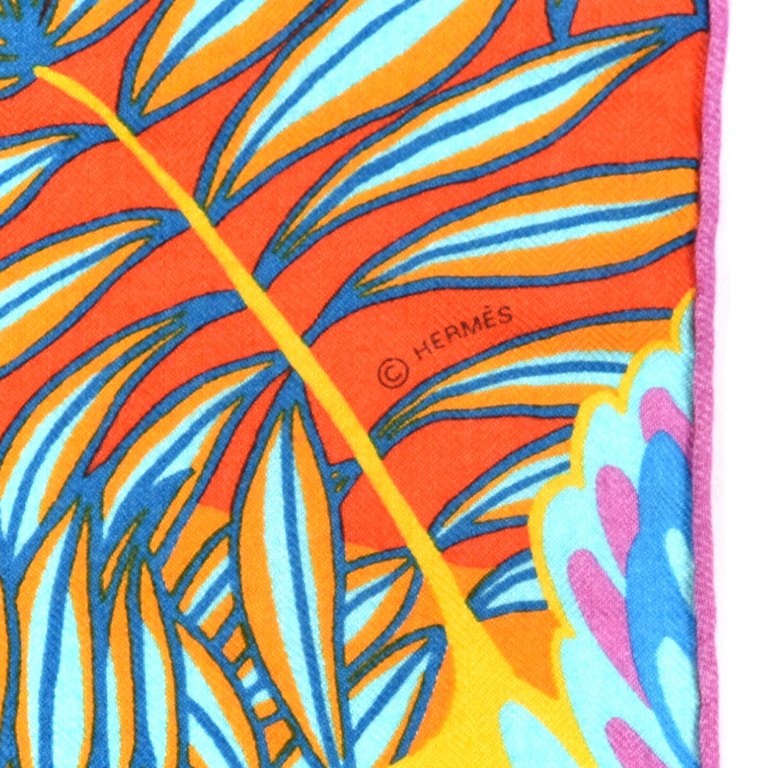 Hermes Cashmere Silk The Three Graces Shawl 140 Orange Turquoise Vert 5 of 5