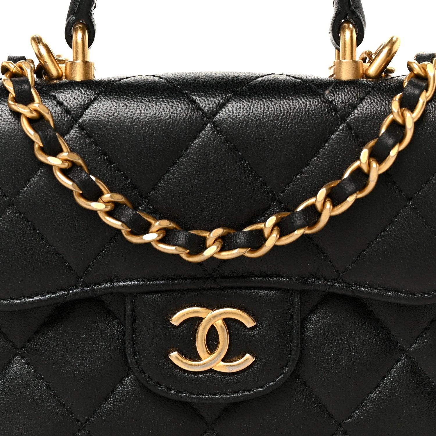 Chanel Lambskin Quilted Top Handle Flap Coin Purse With Chain Black 8 of 11