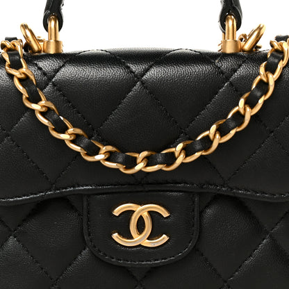Chanel Lambskin Quilted Top Handle Flap Coin Purse With Chain Black 8 of 11