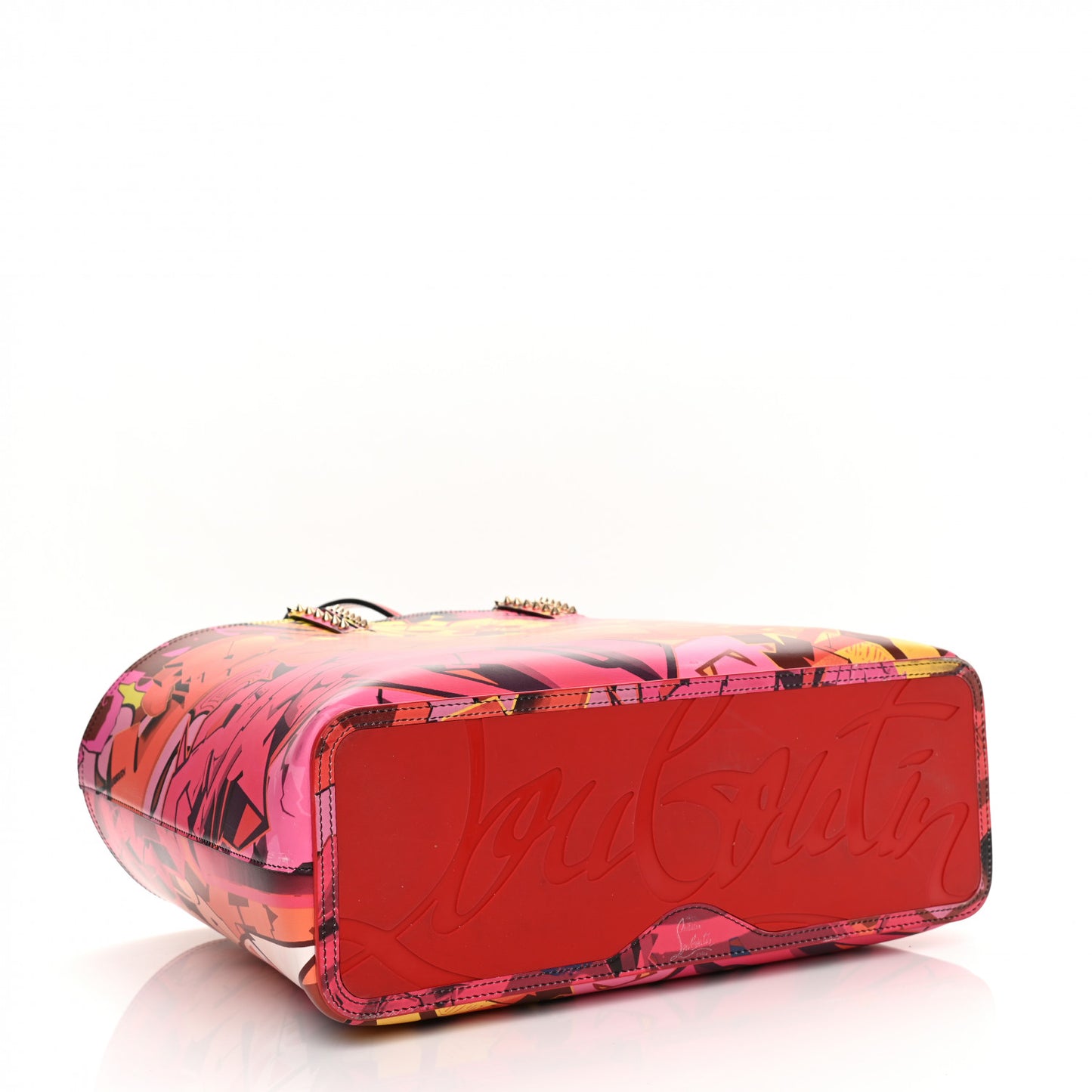 Calfskin Metro Graf Spikes East West Cabata Tote Red Multicolor