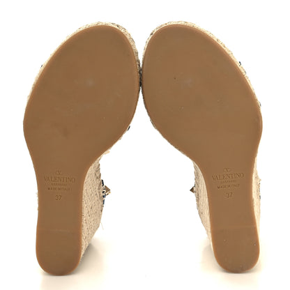 Valentino Garavani Denim Rockstud Ankle Strap Espadrille 15/105mm Wedge Sandals 37 Light Denim 5 of 8