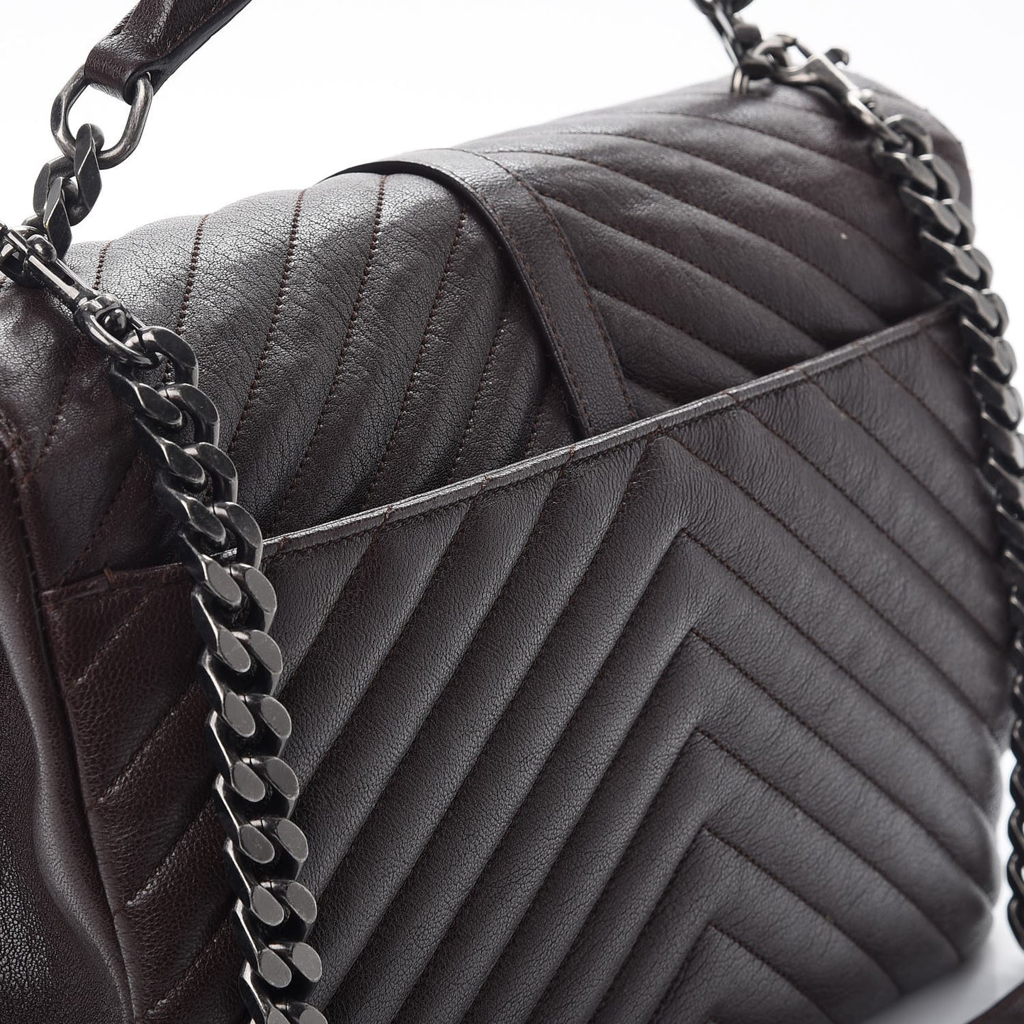 Sheepskin Matelasse Chevron Monogram Large College Satchel Black Tulip