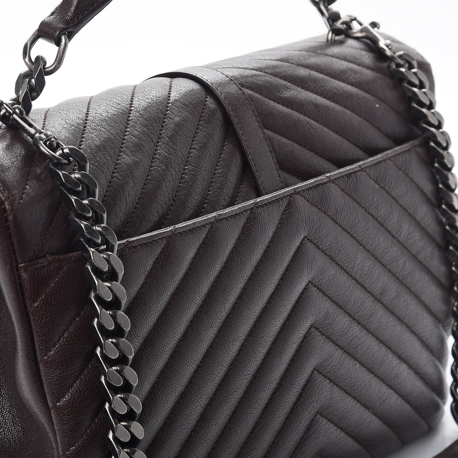 Saint Laurent Sheepskin Matelasse Chevron Monogram Large College Satchel Black Tulip 12 of 17