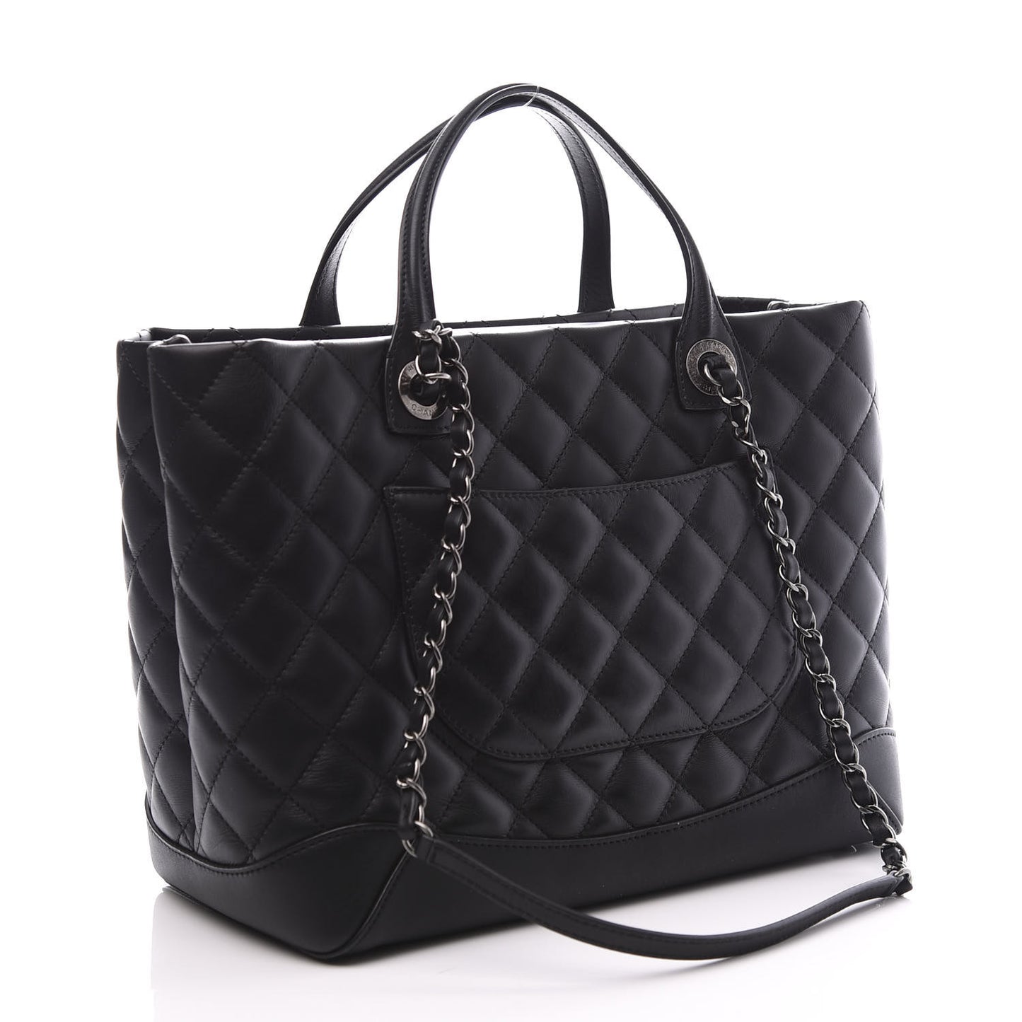 Calfskin Quilted Small Easy Shopping Tote Black