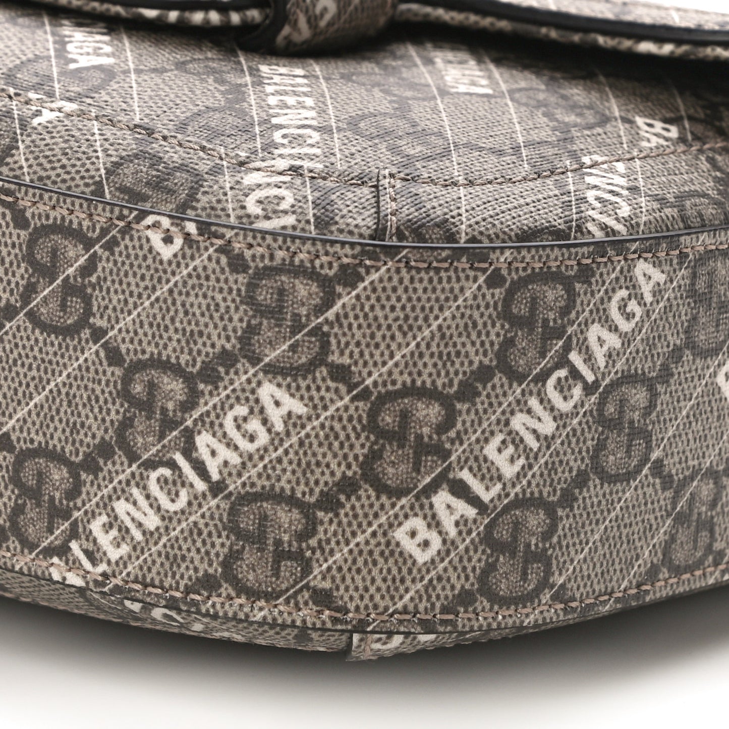X BALENCIAGA GG Supreme Monogram Web Logo Print Mini Horsebit 1955 Shoulder Bag Beige Ebony