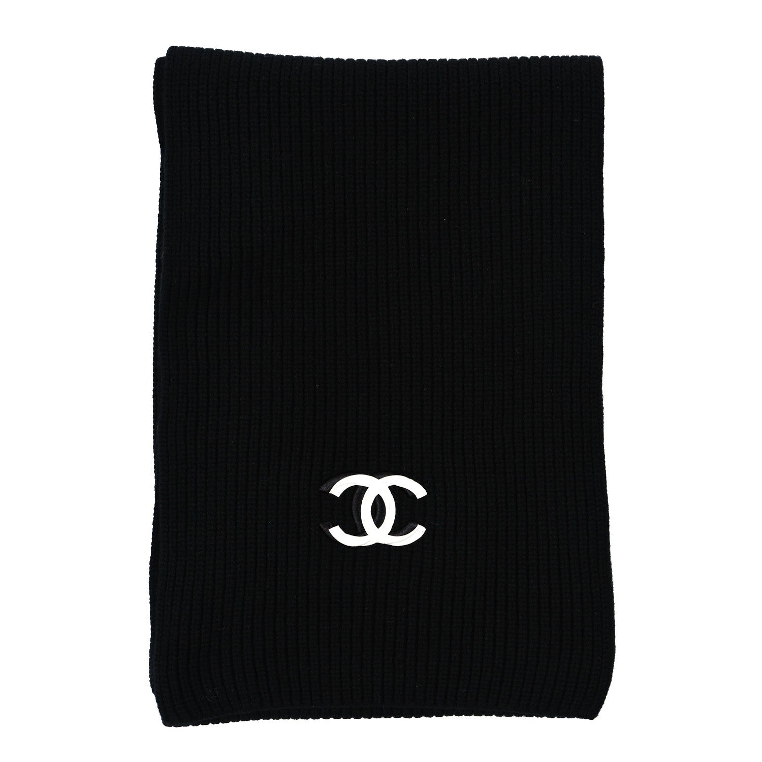 Chanel Wool Cashmere CC Scarf Black White 2 of 4
