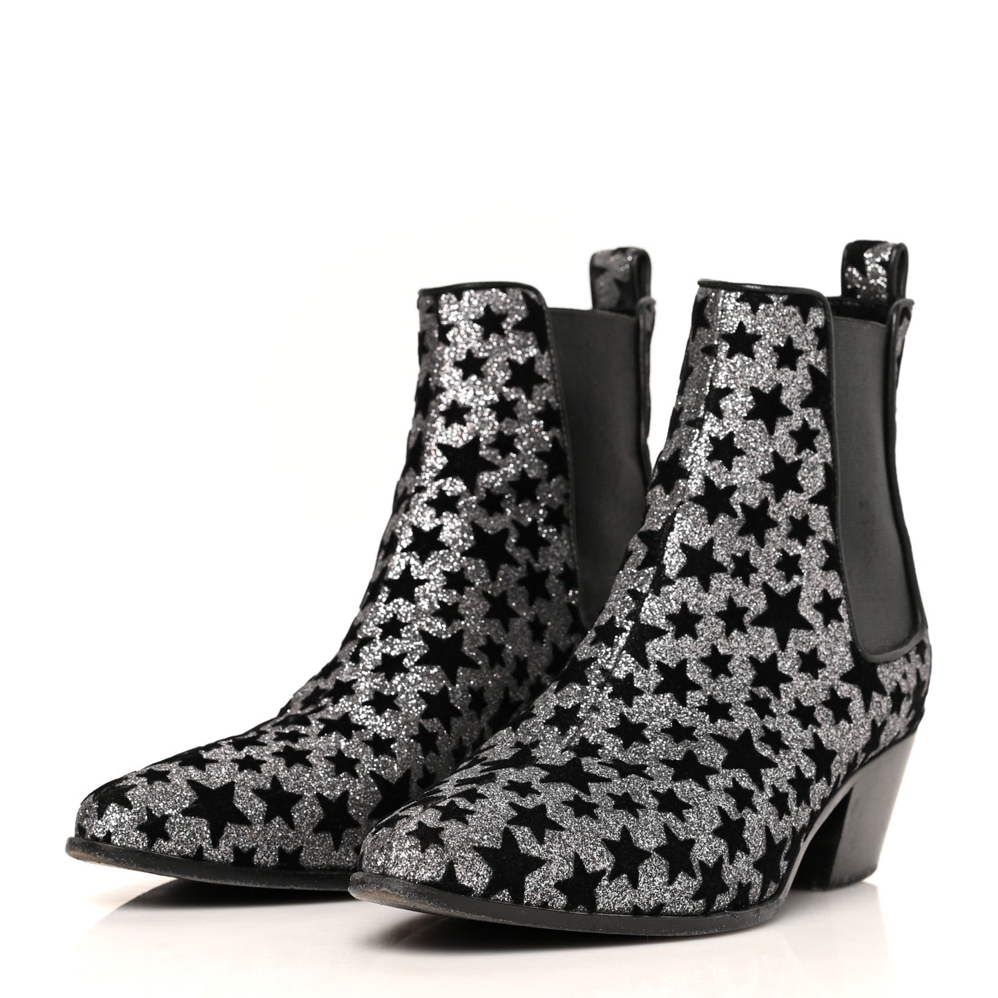 Glitter Suede Calfskin Rock Chelsea Boots 35 Black