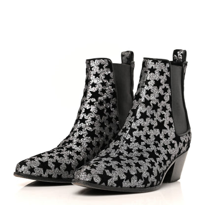 Saint Laurent Glitter Suede Calfskin Rock Chelsea Boots 35 Black 3 of 8