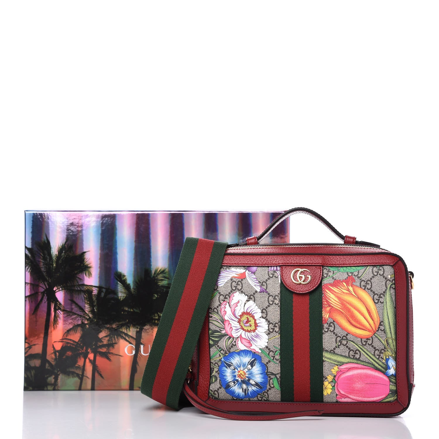 Gucci GG Supreme Monogram Flora Web Small Ophidia Top Handle Shoulder Bag Hibiscus Red 11 of 11