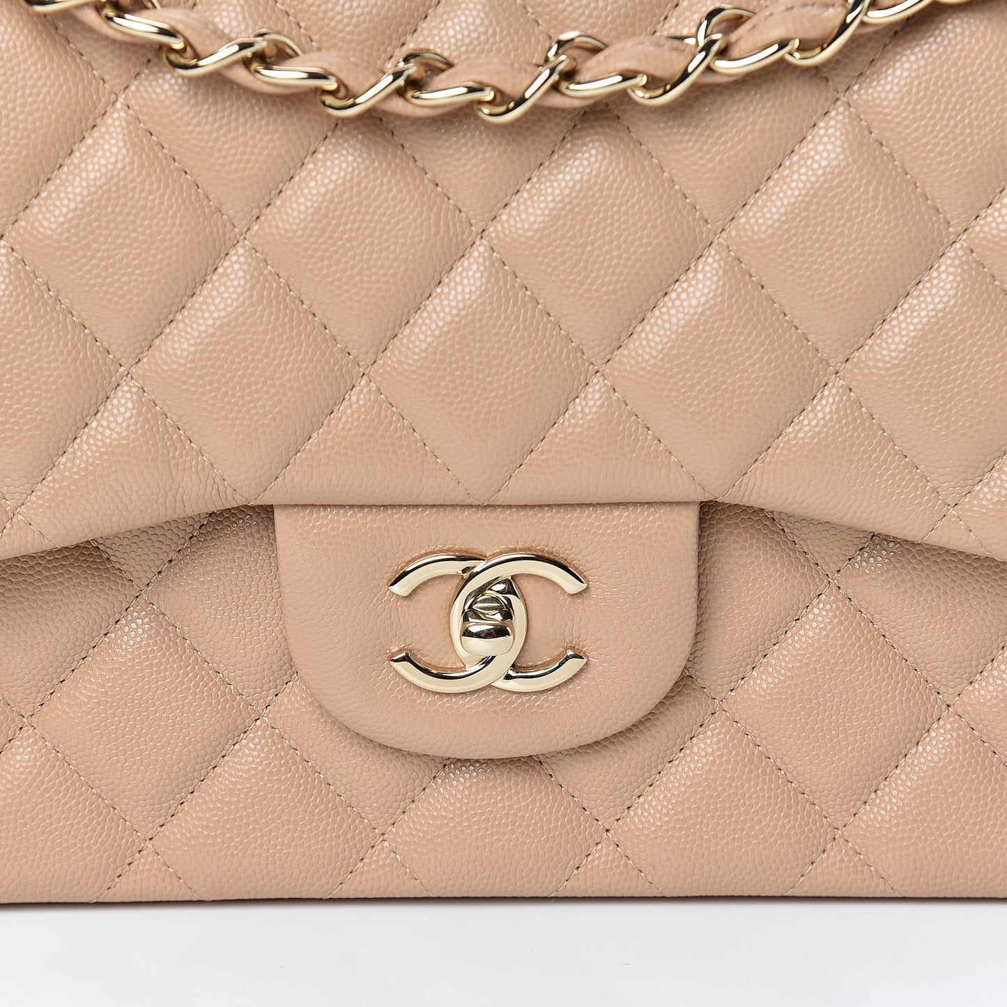 Caviar Quilted Jumbo Double Flap Beige