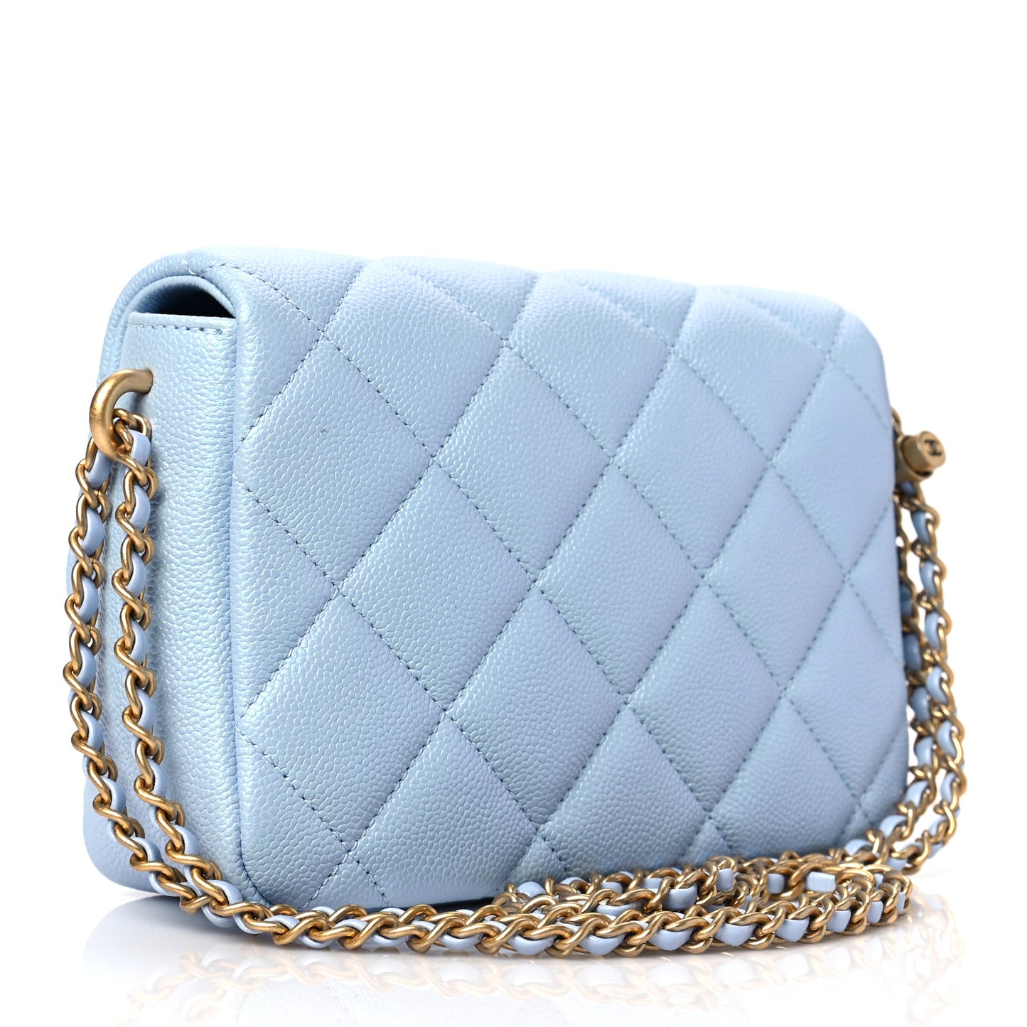 Iridescent Caviar Quilted Mini My Perfect Flap Light Blue