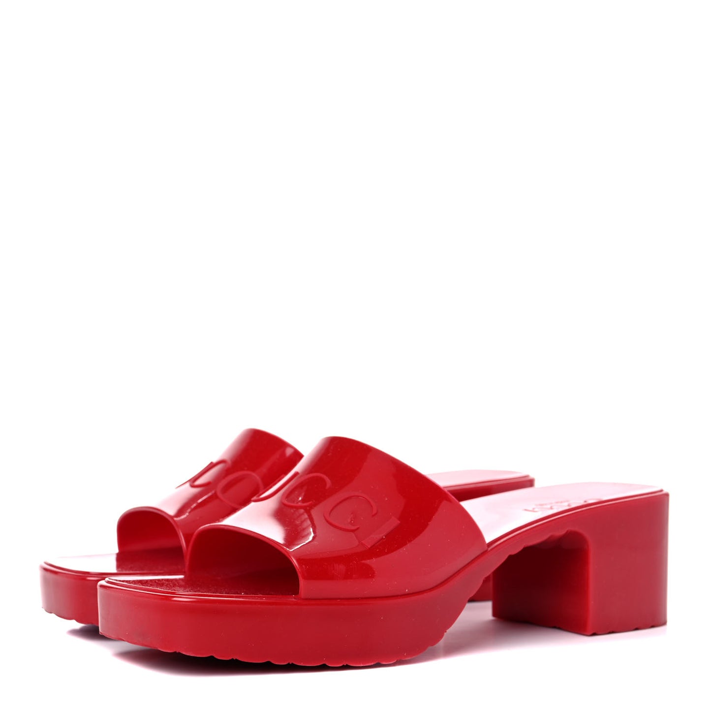 Rubber Gucci Logo Womens Platform 20/60mm Slide Sandals 38 Hibiscus Red