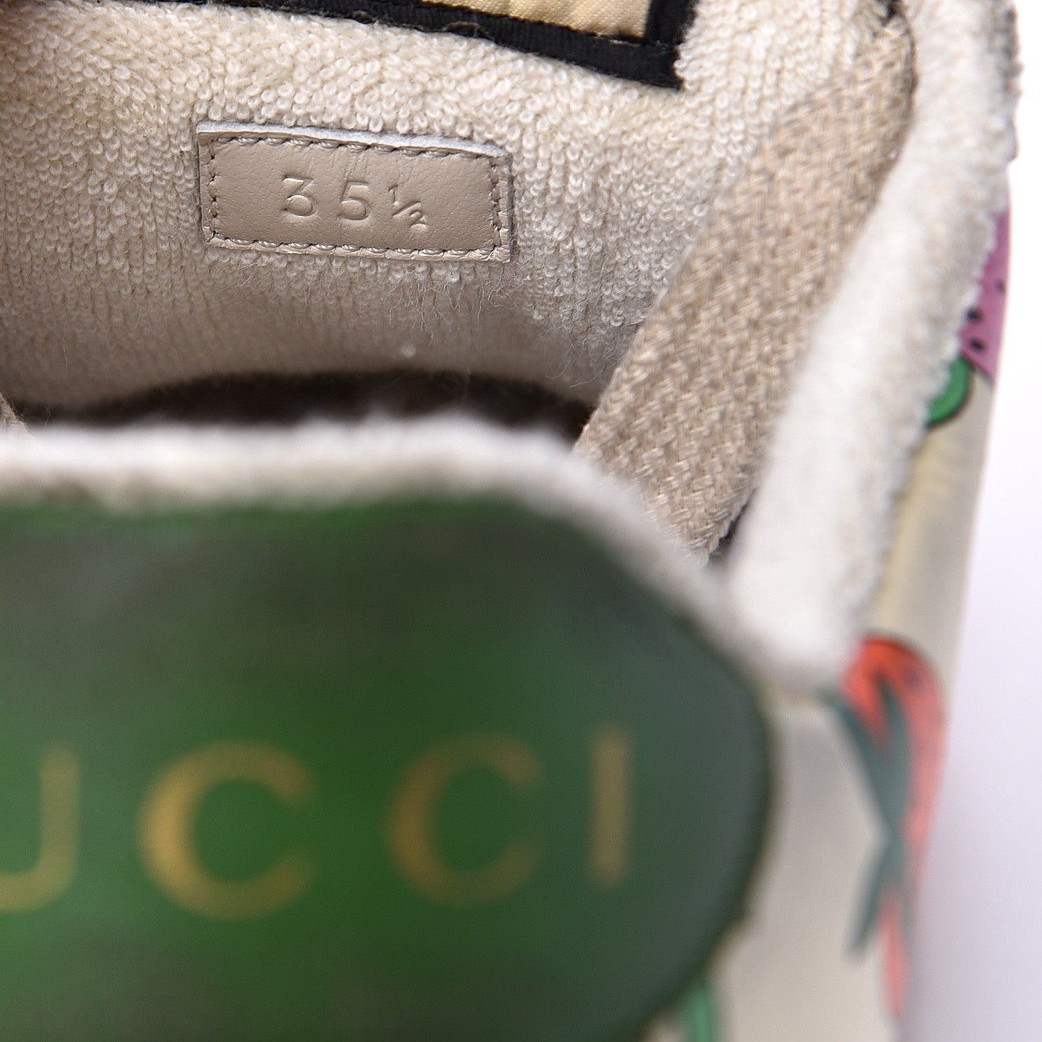 Gucci Nubuck Web Strawberry Print Womens Screener Sneakers 35.5 Dusty Milk White Vintage Green 9 of 10