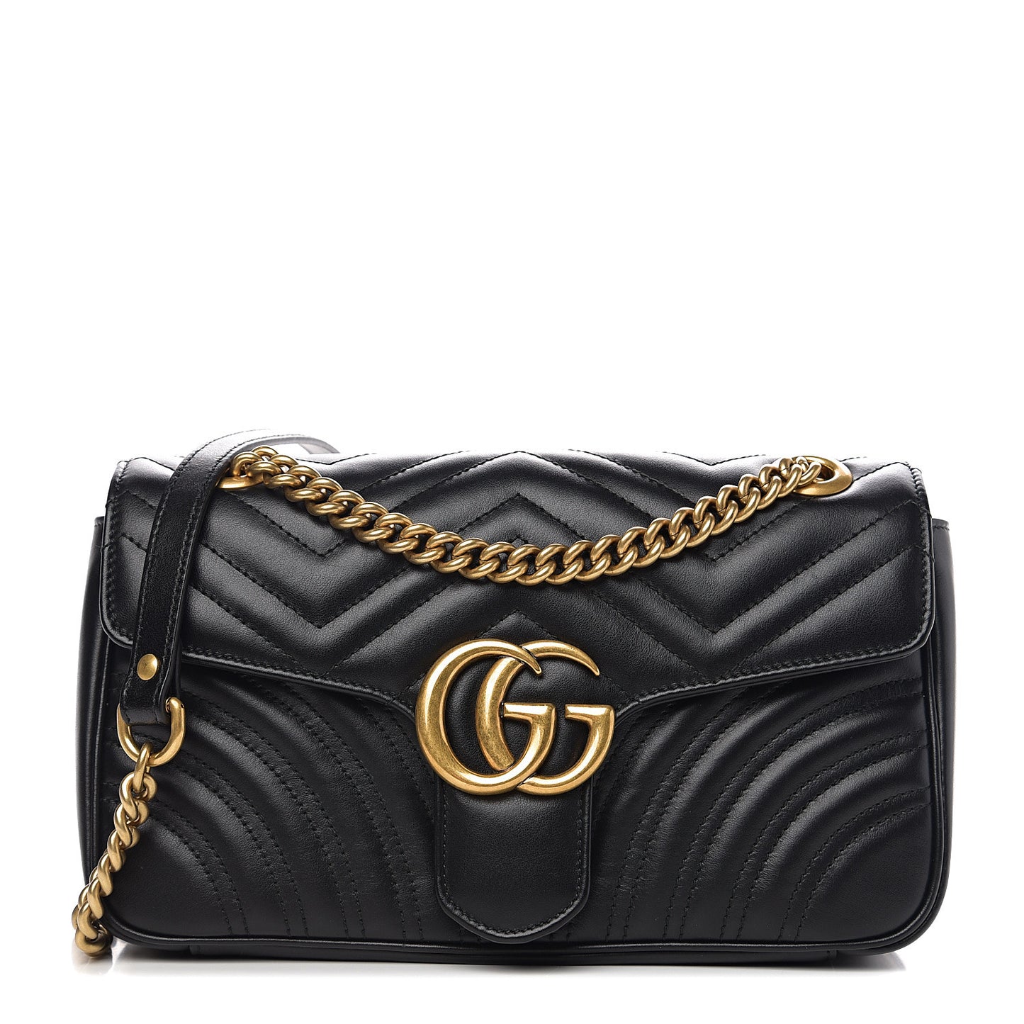 Calfskin Matelasse Small GG Marmont Shoulder Bag Black