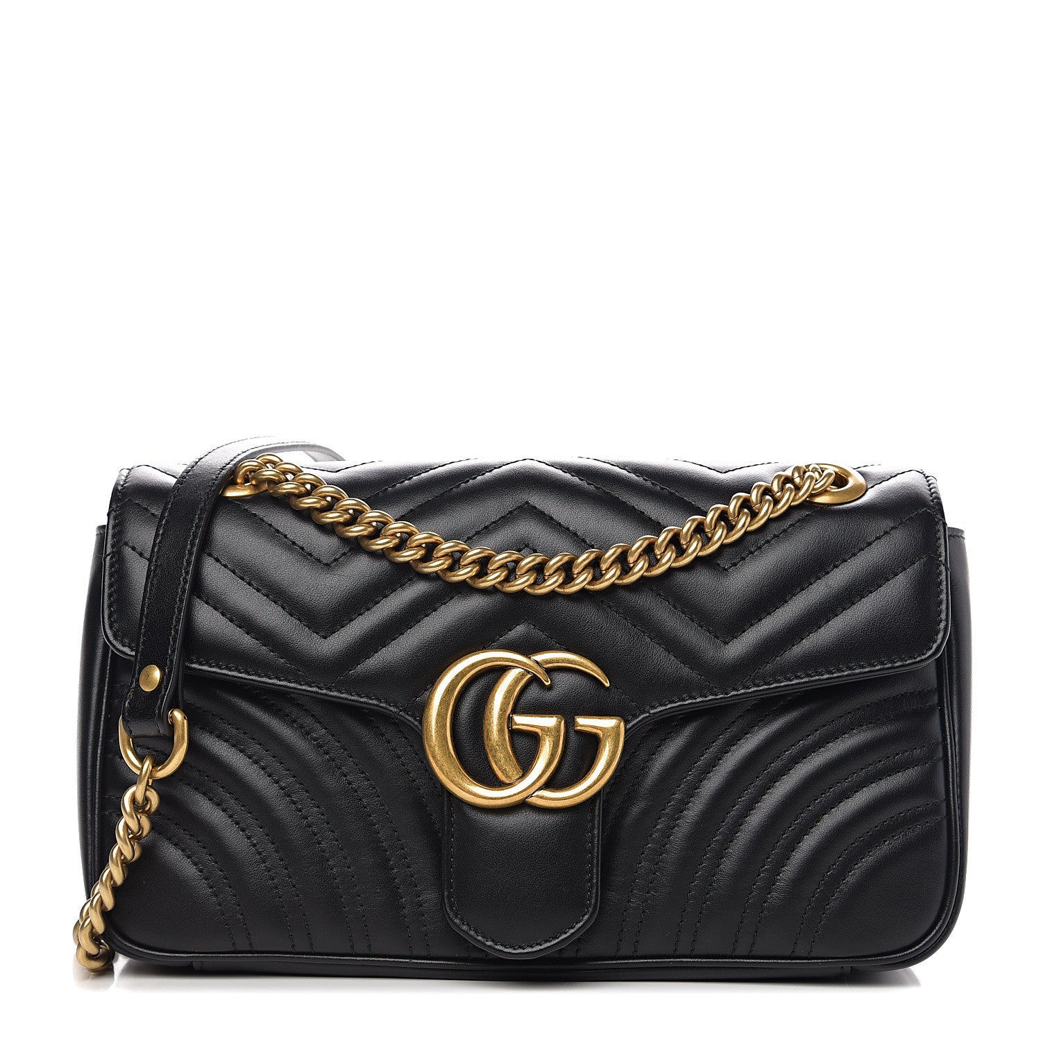 Gucci Calfskin Matelasse Small GG Marmont Shoulder Bag Black 1 of 9
