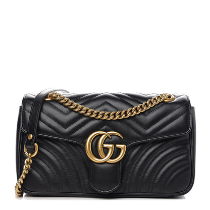 Gucci Calfskin Matelasse Small GG Marmont Shoulder Bag Black 1 of 9