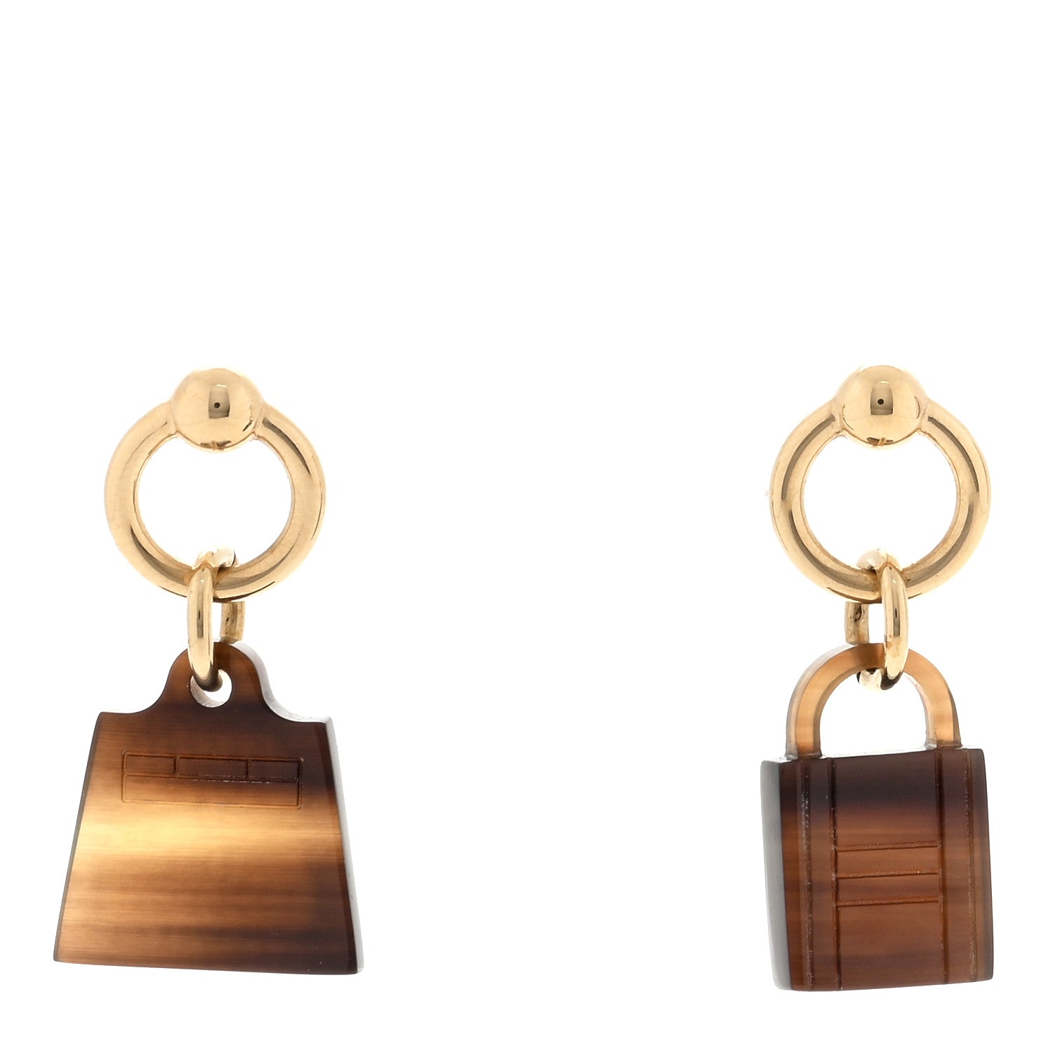Hermes Permabrass Buffalo Horn Wood Amulette Kelly Bag Earrings 1 of 4