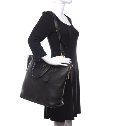Prada Vitello Daino Side Zip Tote Black 2 of 11