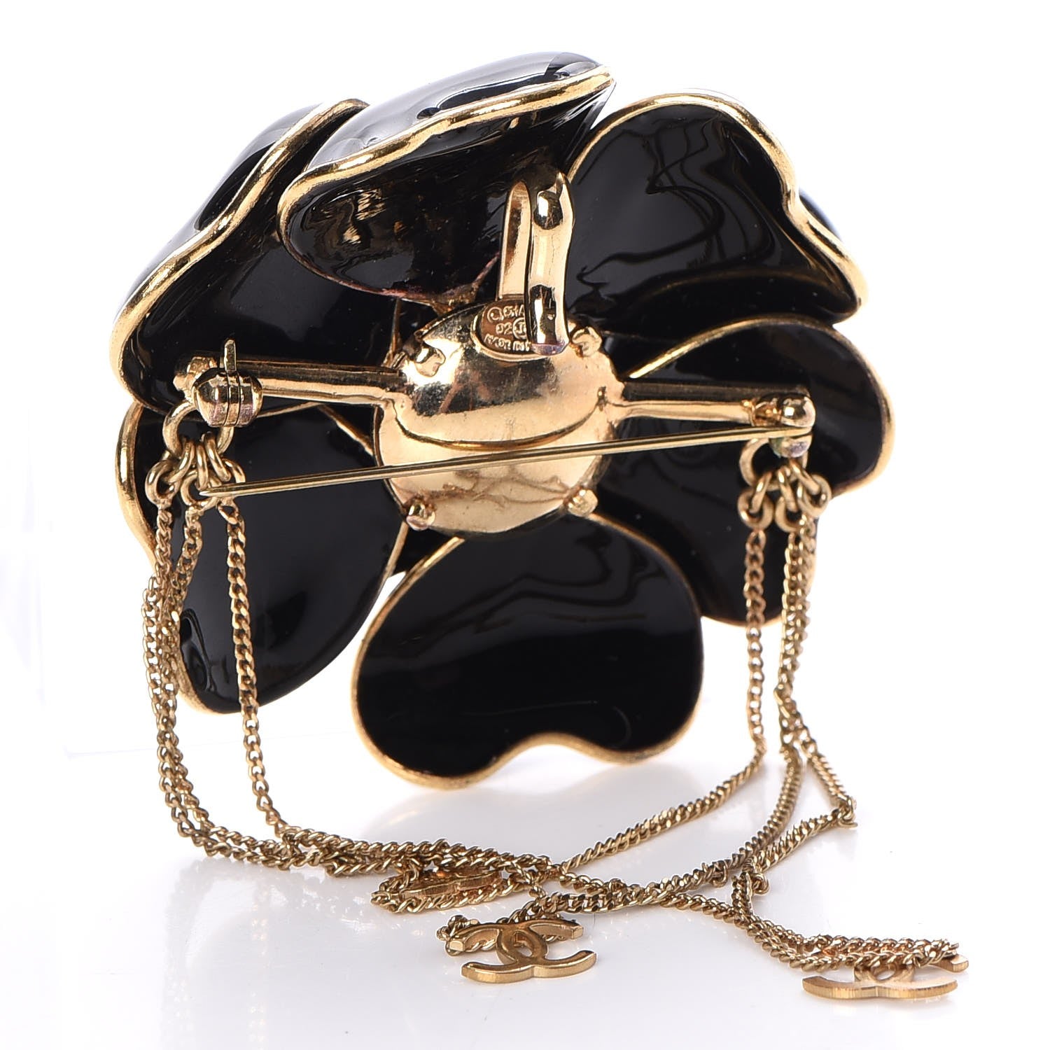 Chanel Enamel CC Camellia Brooch Black Gold 3 of 5