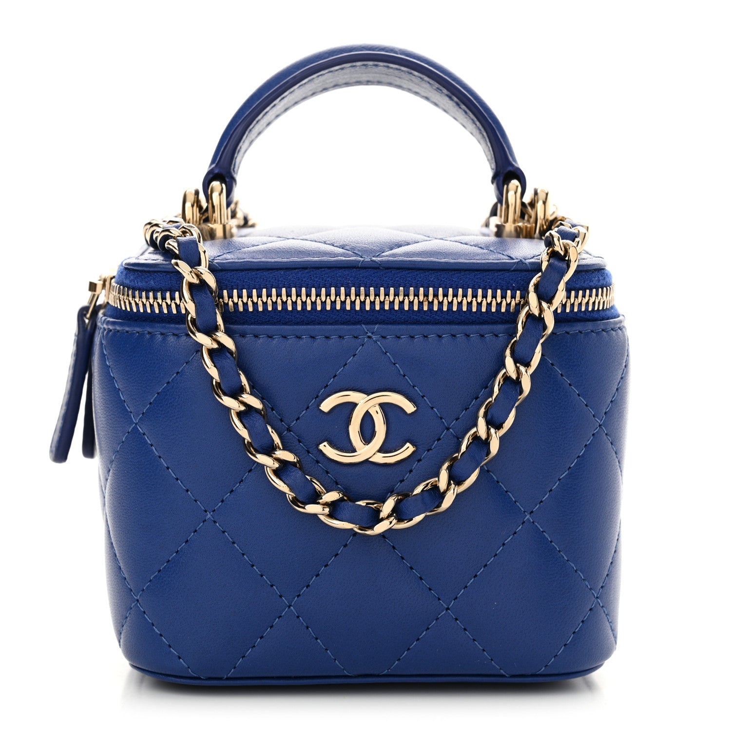 Chanel Lambskin Quilted Top Handle Mini Vanity Case With Chain Blue 1 of 10