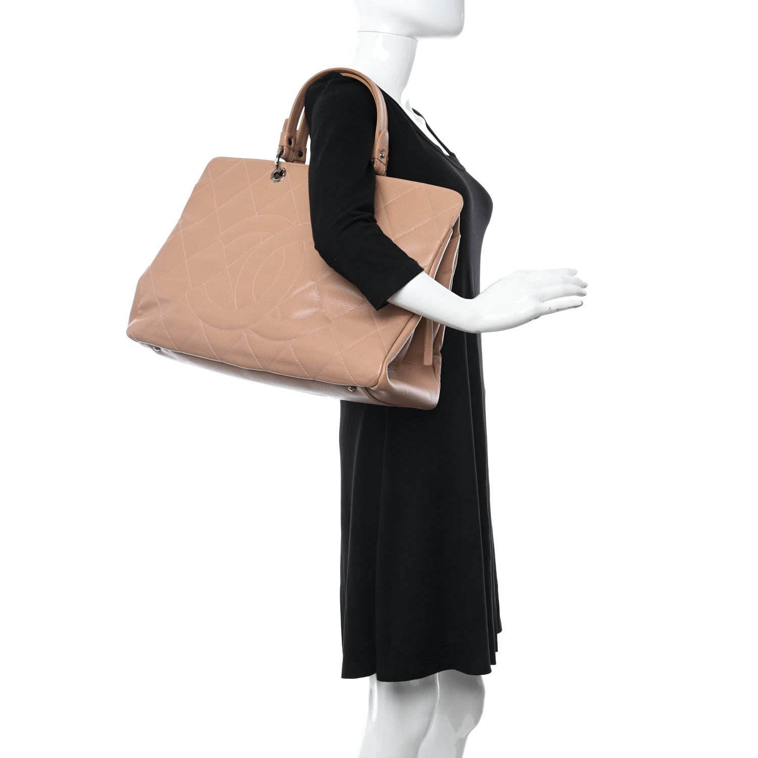 Chanel Soft Caviar Quilted Large CC Timeless Tote Beige 2 of 13