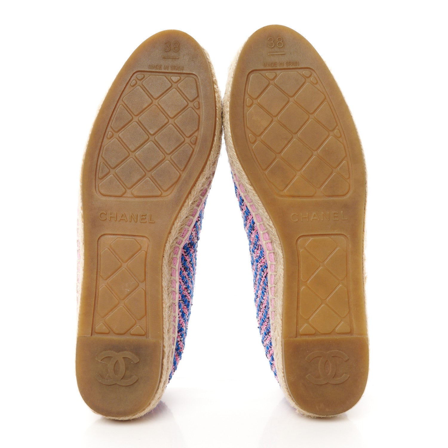 Chanel Tweed Grosgrain CC Espadrilles 38 Blue Pink Black White 6 of 12