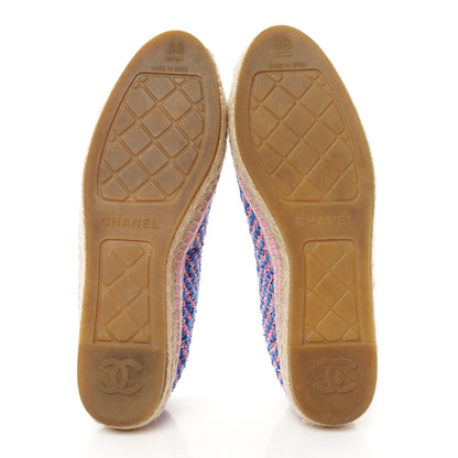 Chanel Tweed Grosgrain CC Espadrilles 38 Blue Pink Black White 6 of 12