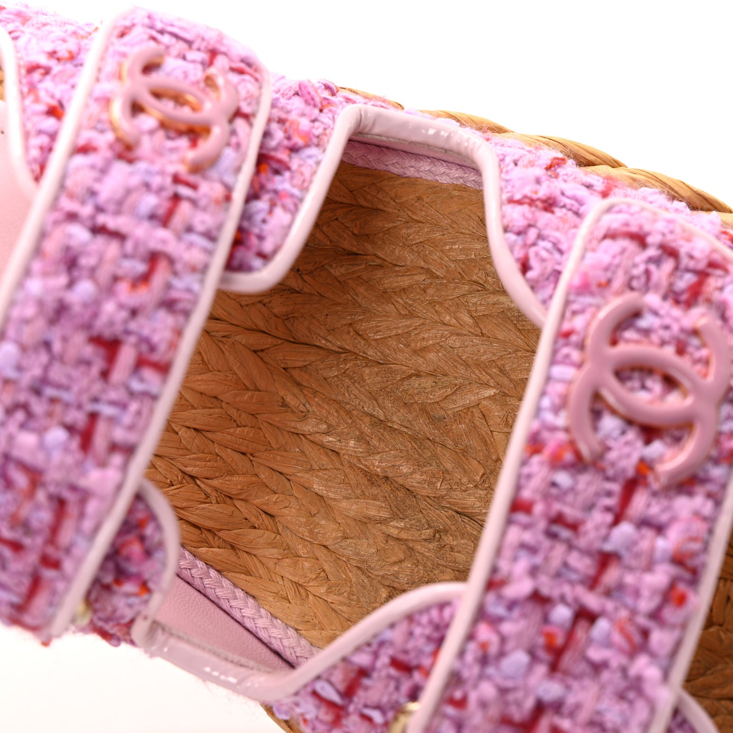 Tweed Patent Calfskin Velcro Dad Sandals 37.5 Light Purple Pink Red