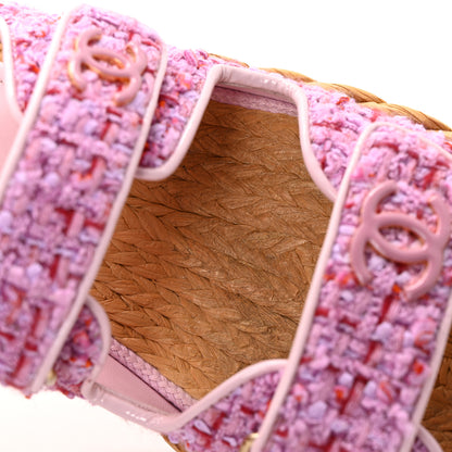 Chanel Tweed Patent Calfskin Velcro Dad Sandals 37.5 Light Purple Pink Red 10 of 12