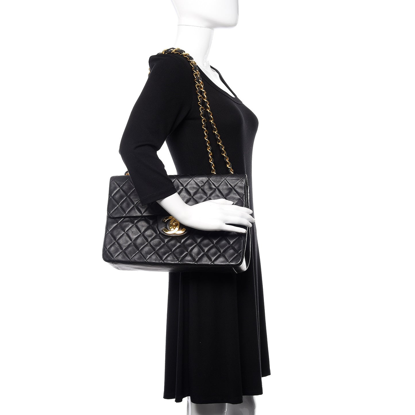 Lambskin Quilted XL Jumbo Single Flap Black