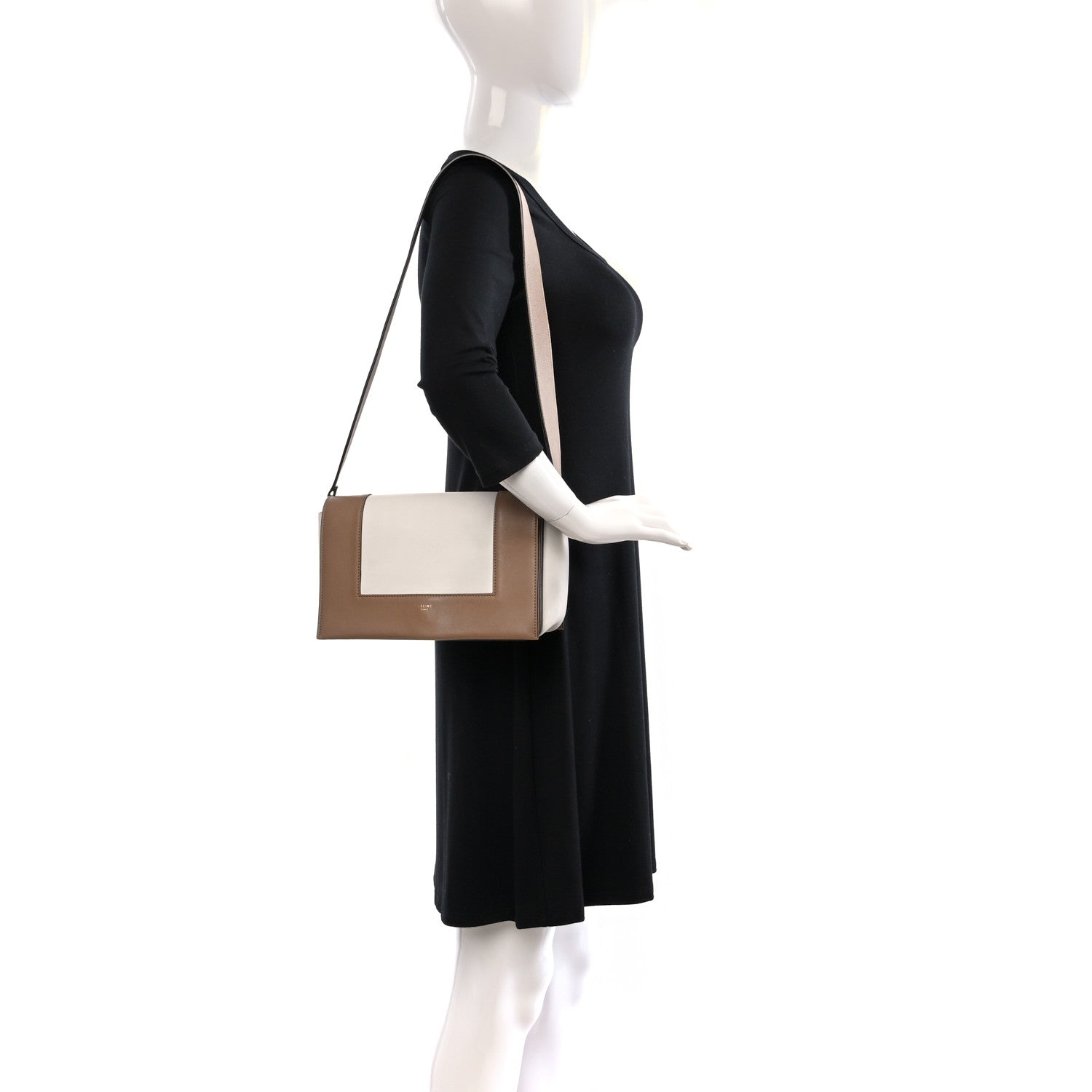 Celine Shiny Smooth Calfskin Medium Frame Shoulder Bag Tan Optic White 2 of 9