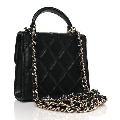 Chanel Lambskin Quilted Top Handle Flap Clutch With Chain Black 3 of 9