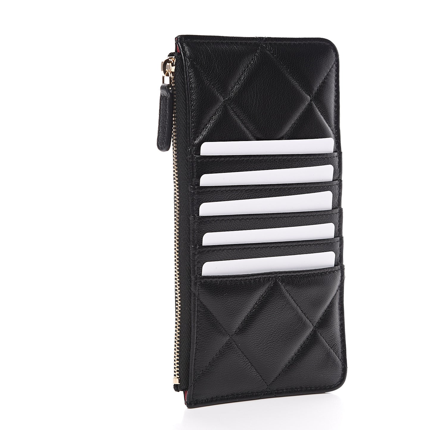 Goatskin Quilted 19 Flat Wallet Pouch Black