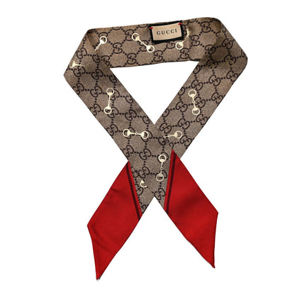 Gucci Silk Twill GG Monogram Gold Horsebity Neck Bow Scarf Flame 1 of 3