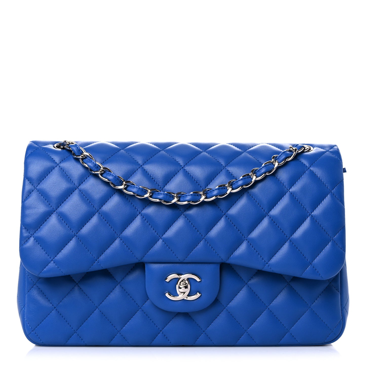 Lambskin Quilted Jumbo Double Flap Blue
