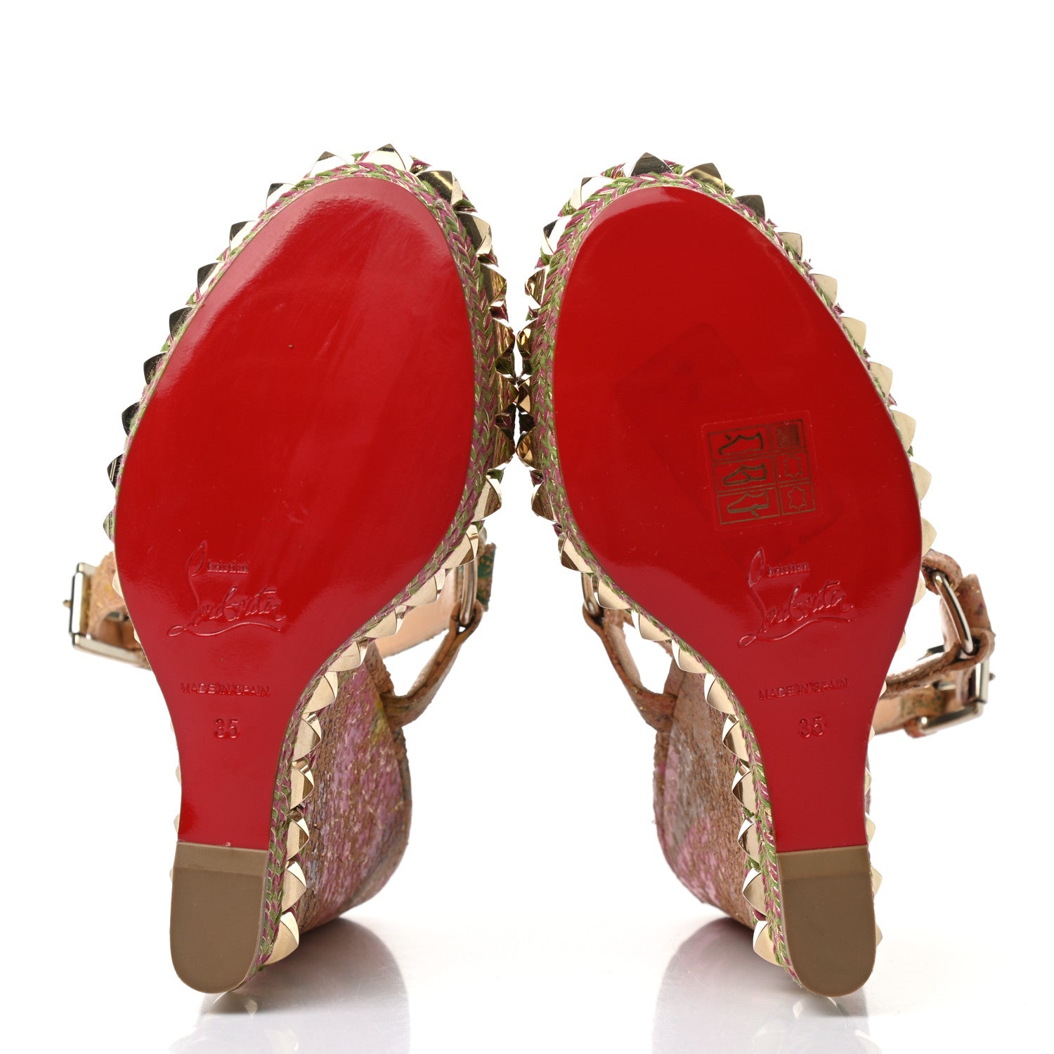 Christian Louboutin Cork Bloom Print Cataclou 140 Wedge Sandals 35 Multicolor Light Gold 5 of 8