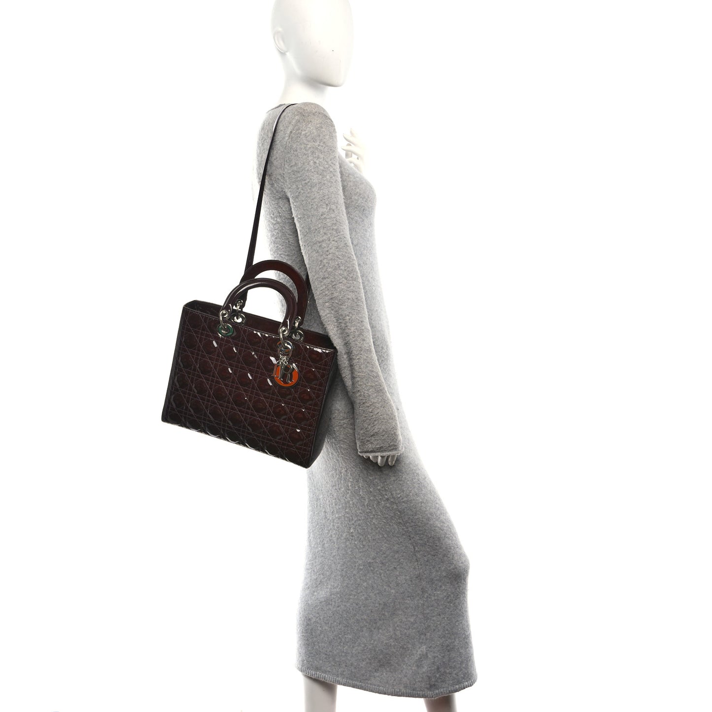Patent Cannage Large Lady Dior Burgundy