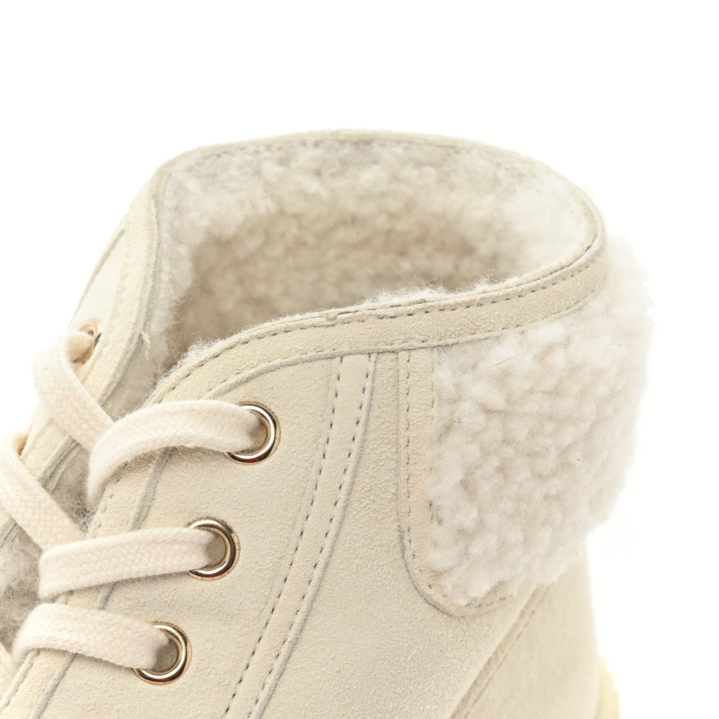 Kid Suede Shearling Sheepskin Lace Up Boots 39.5 Ivory White Black