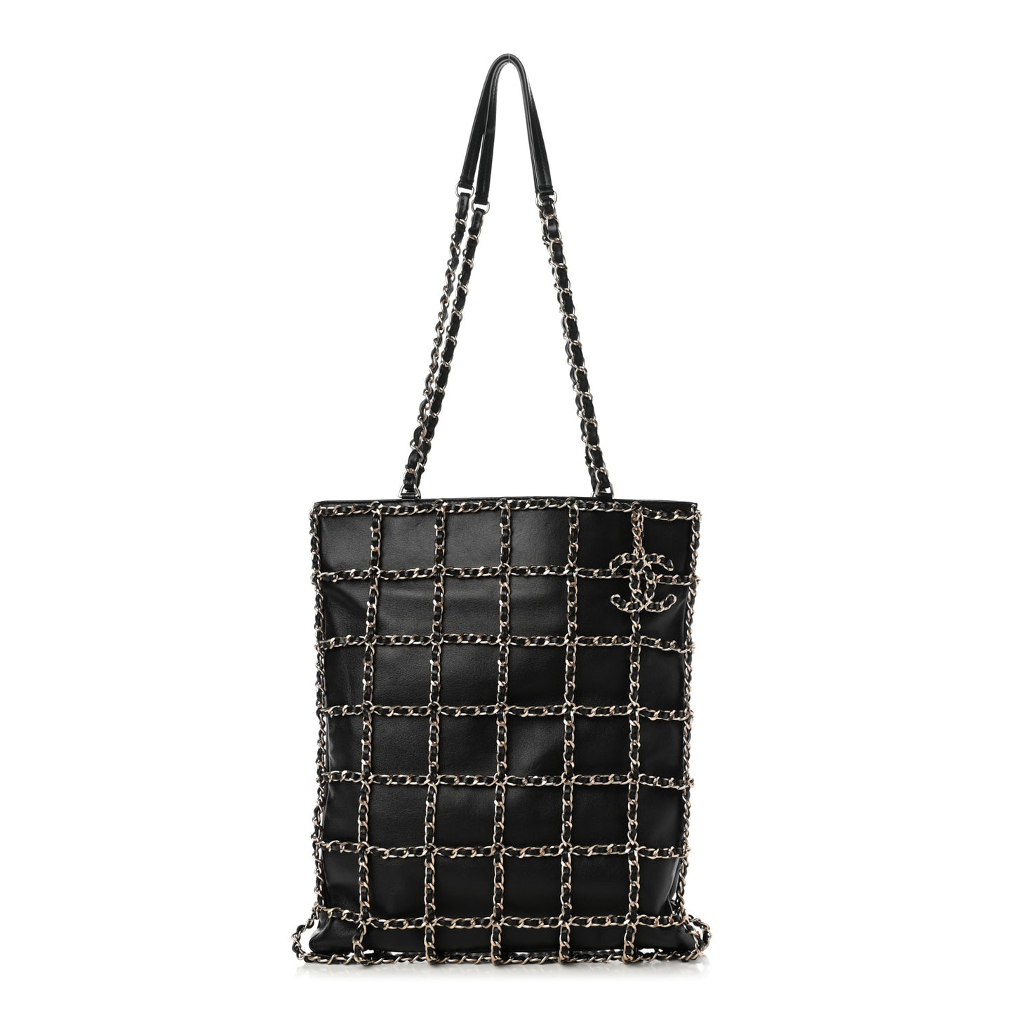 Lambskin Large Shopping Chain Tote Black