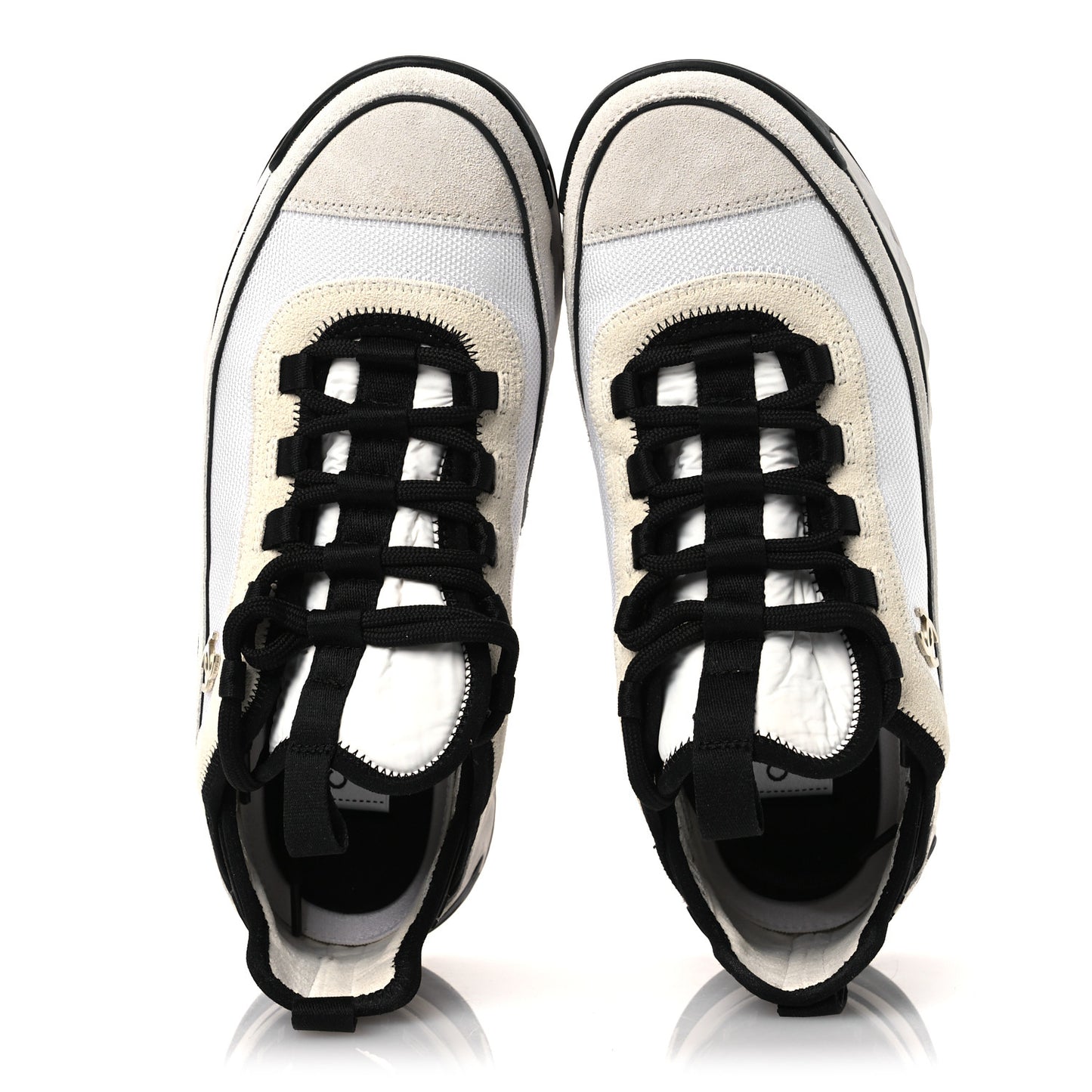 Velvet Calfskin Mixed Fibers CC Sneakers 38 Ivory Black