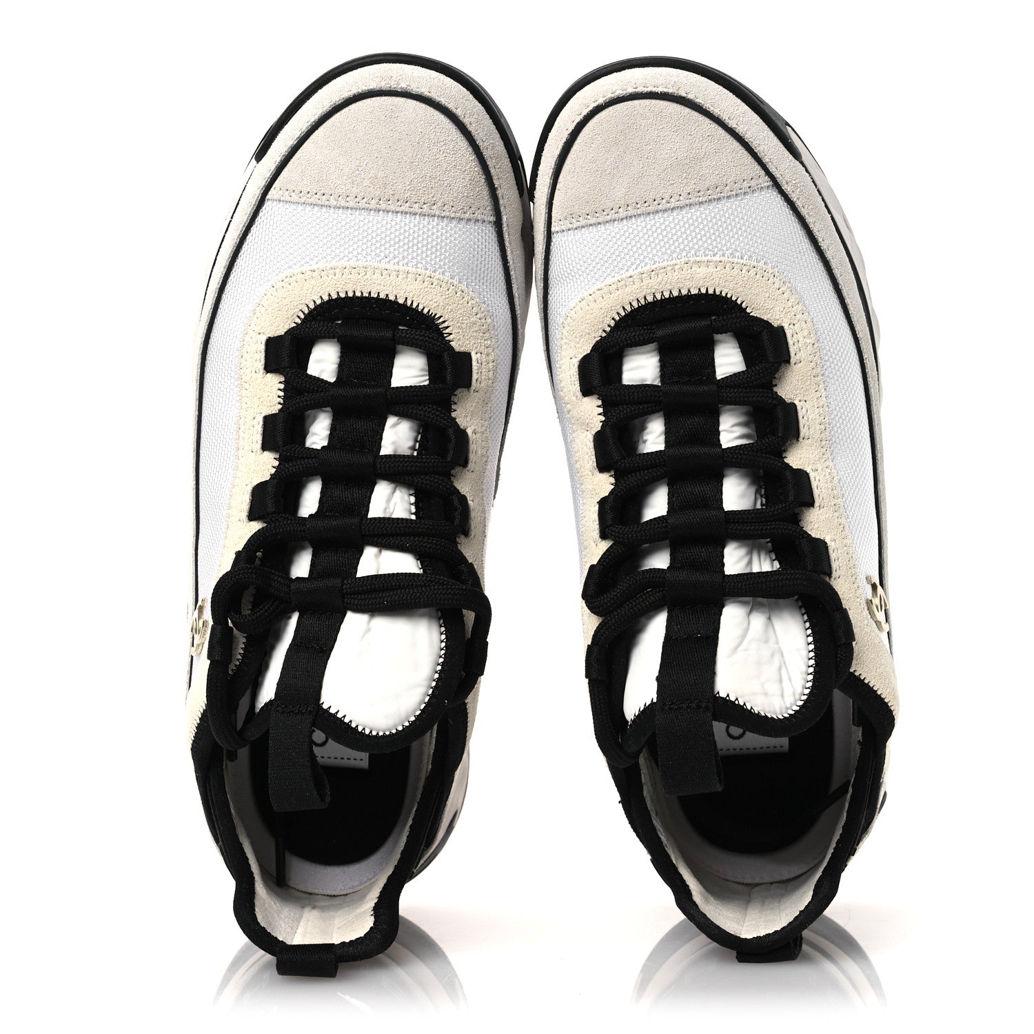Chanel Velvet Calfskin Mixed Fibers CC Sneakers 38 Ivory Black 2 of 11