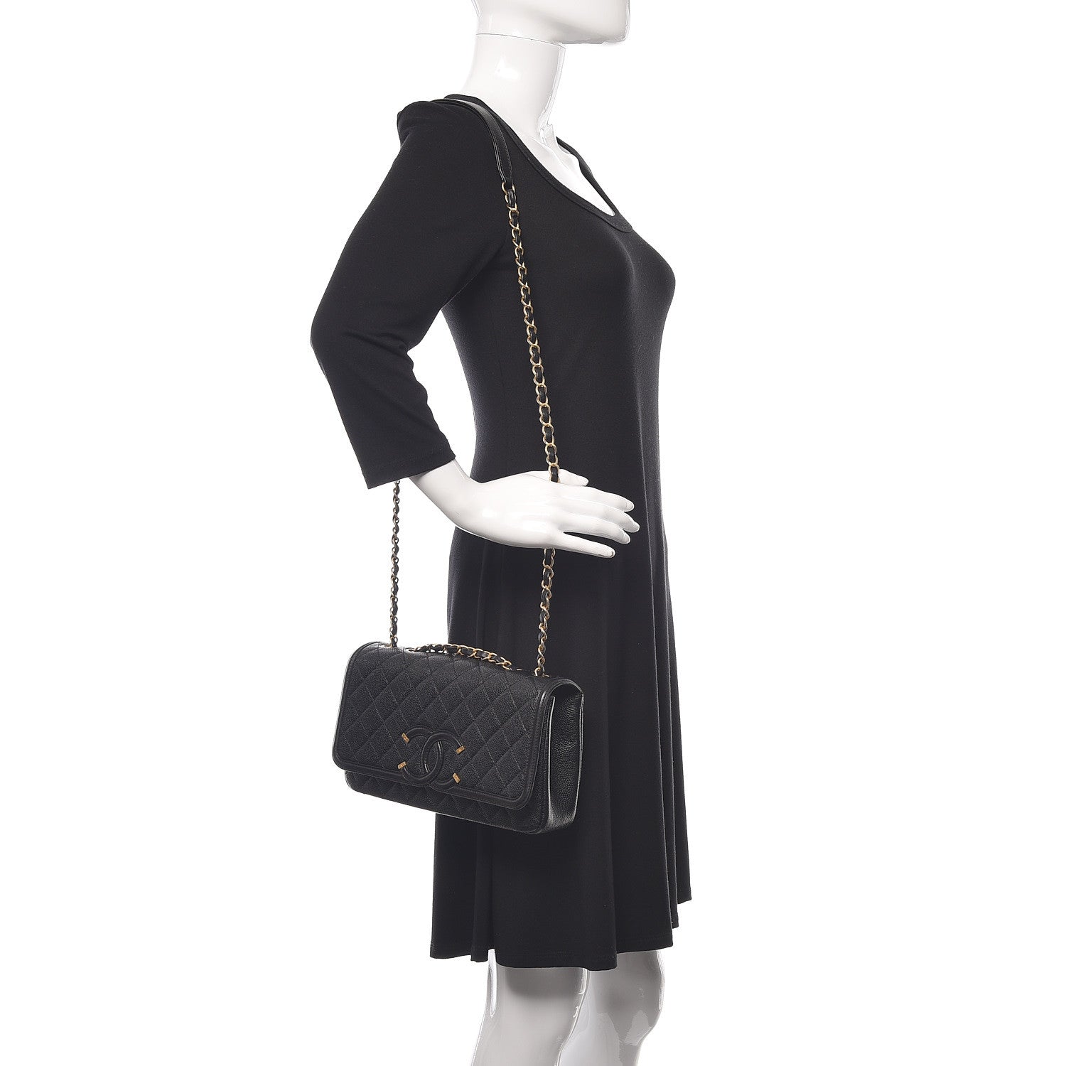 Chanel Caviar Quilted Medium CC Filigree Flap Black 2 of 10
