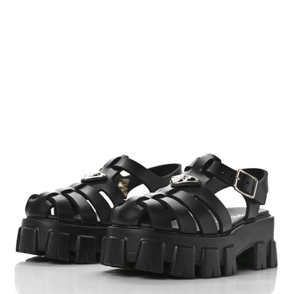Prada Foam Rubber Triangle Logo Monolith 55mm Cage Sandals 36 Black 4 of 10