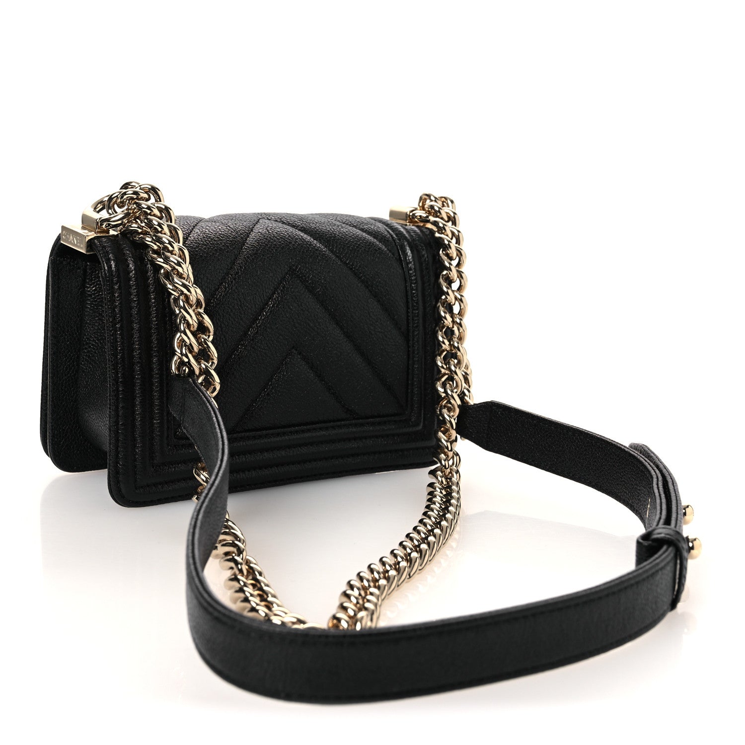 Chanel Caviar Chevron Quilted Mini Boy Flap Black Black 3 of 11