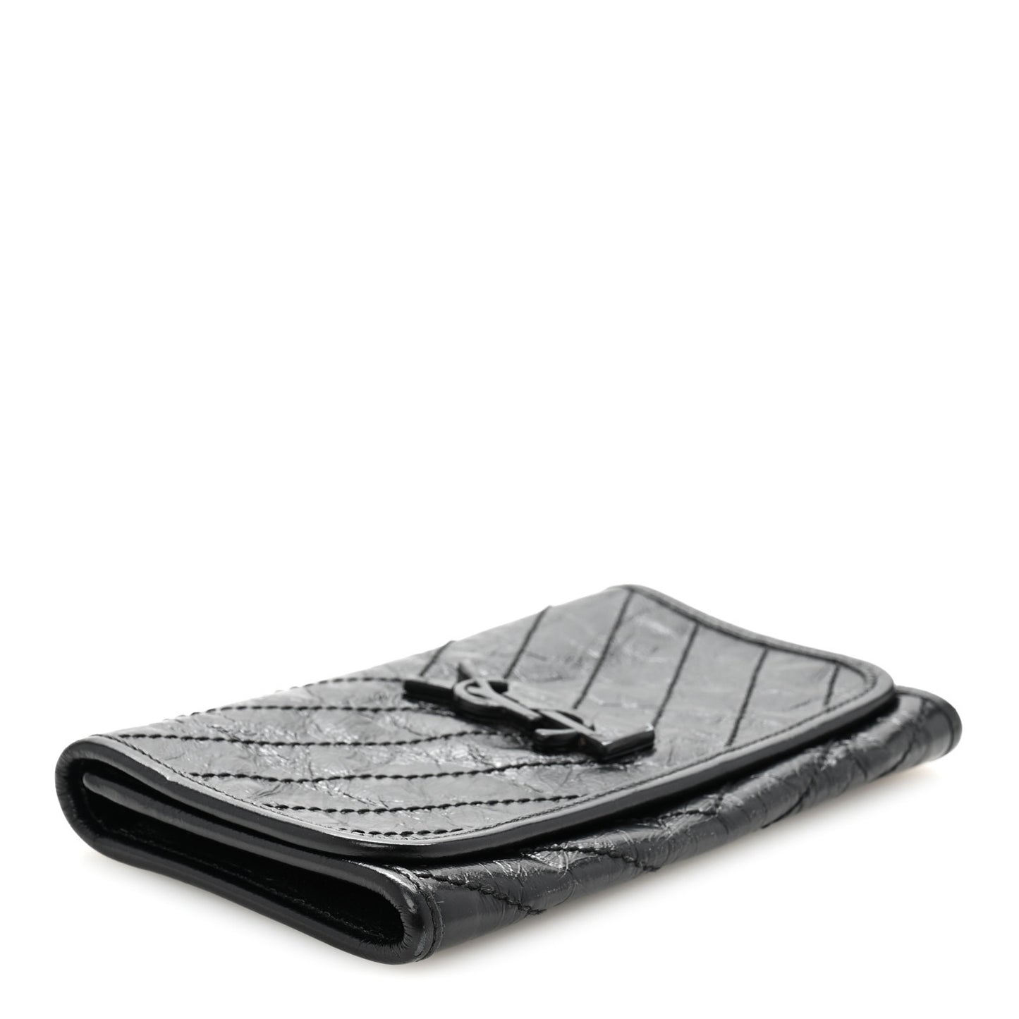 Crinkled Calfskin Matelasse Monogram Niki Wallet Black