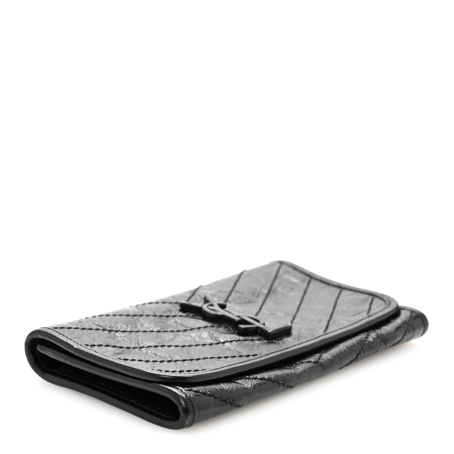 Saint Laurent Crinkled Calfskin Matelasse Monogram Niki Wallet Black 4 of 10