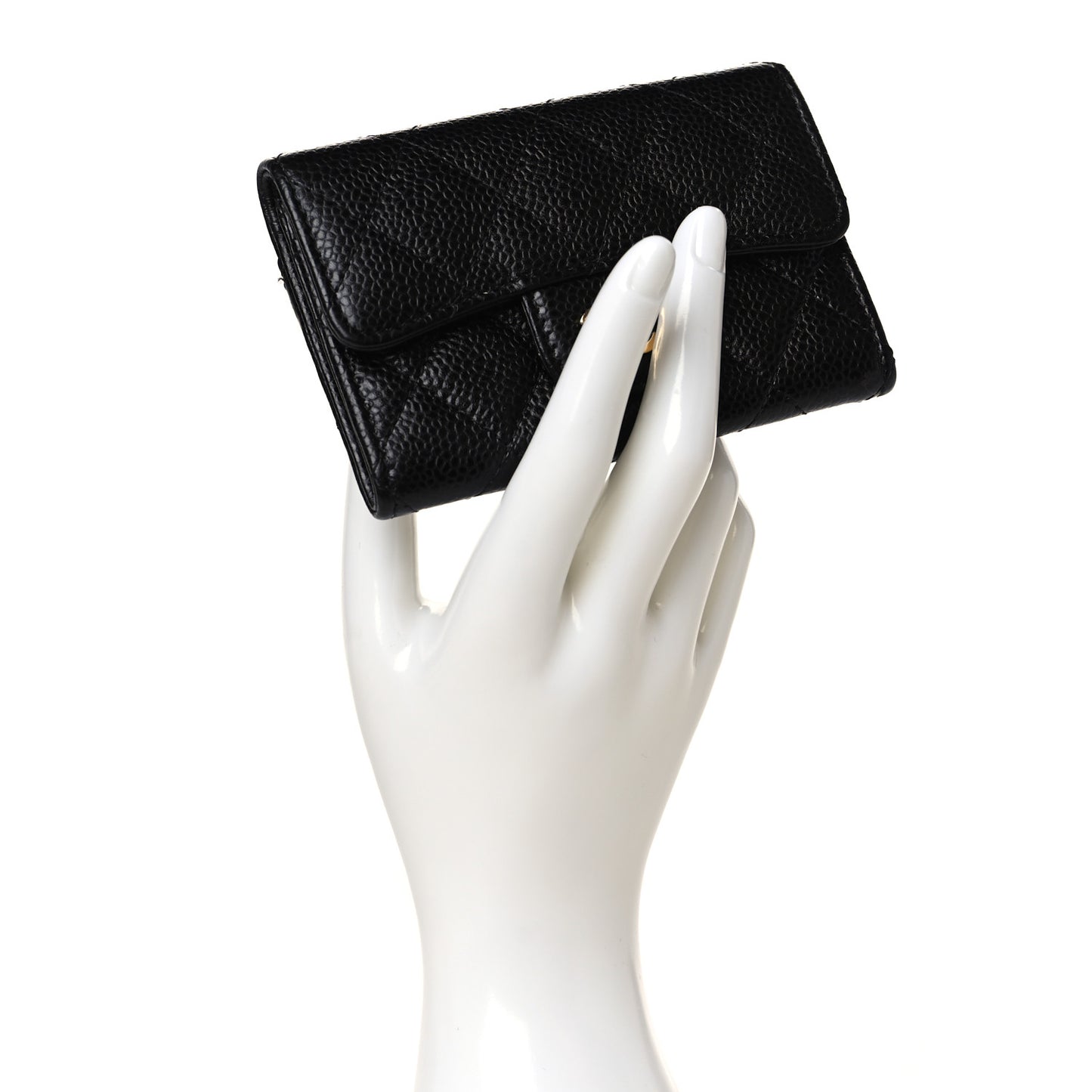 Caviar Quilted Flap Card Holder Wallet Black